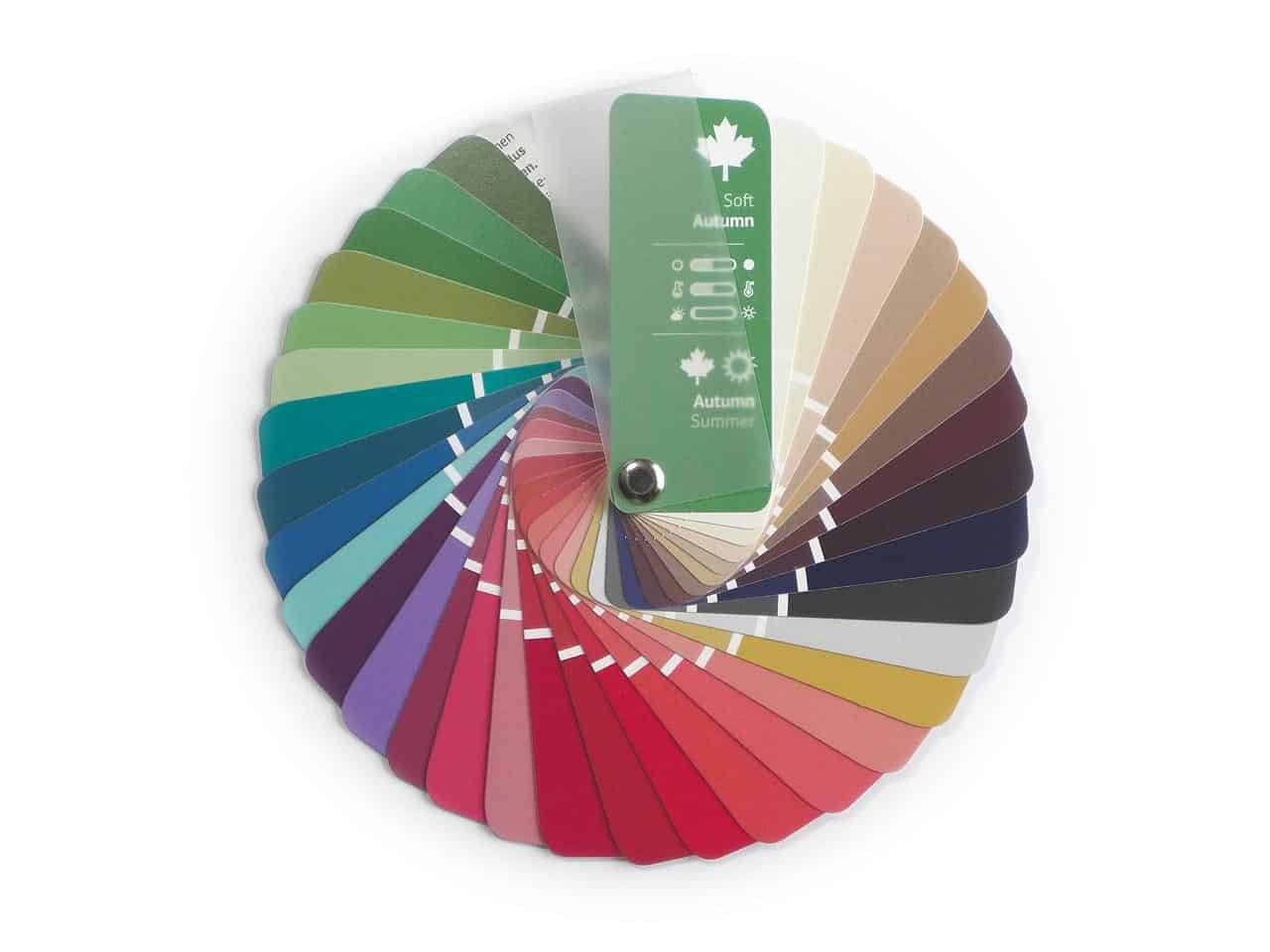 Color Swatch Fan with 35 Colors for Season Type Soft Autumn