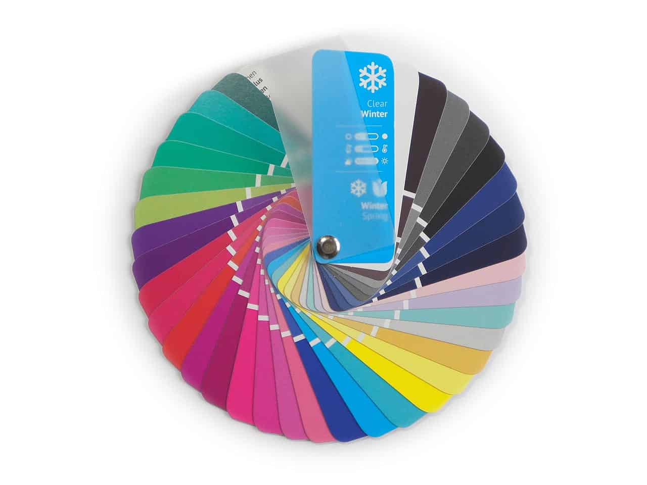 Color Swatch Fan with 35 Colors for Season Type Clear Winter