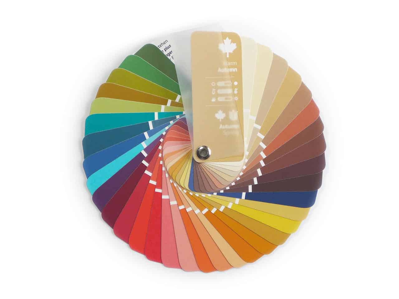 Color Swatch Fan with 35 Colors for Season Type Warm Autumn